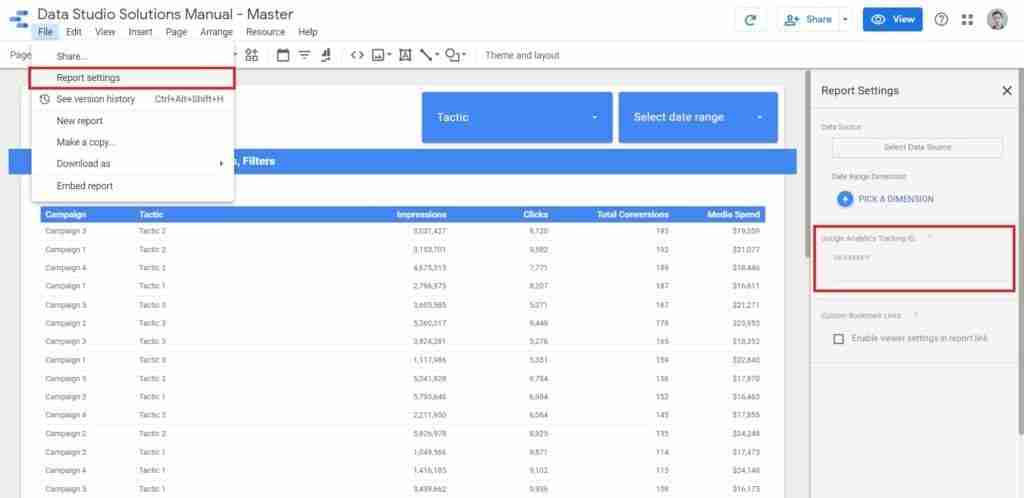 Learn how to setup Google Data Studio report tracking in Google Analytics