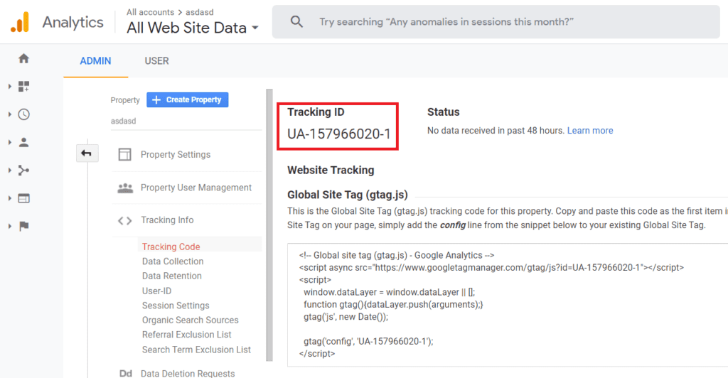 tracking id in google analytics