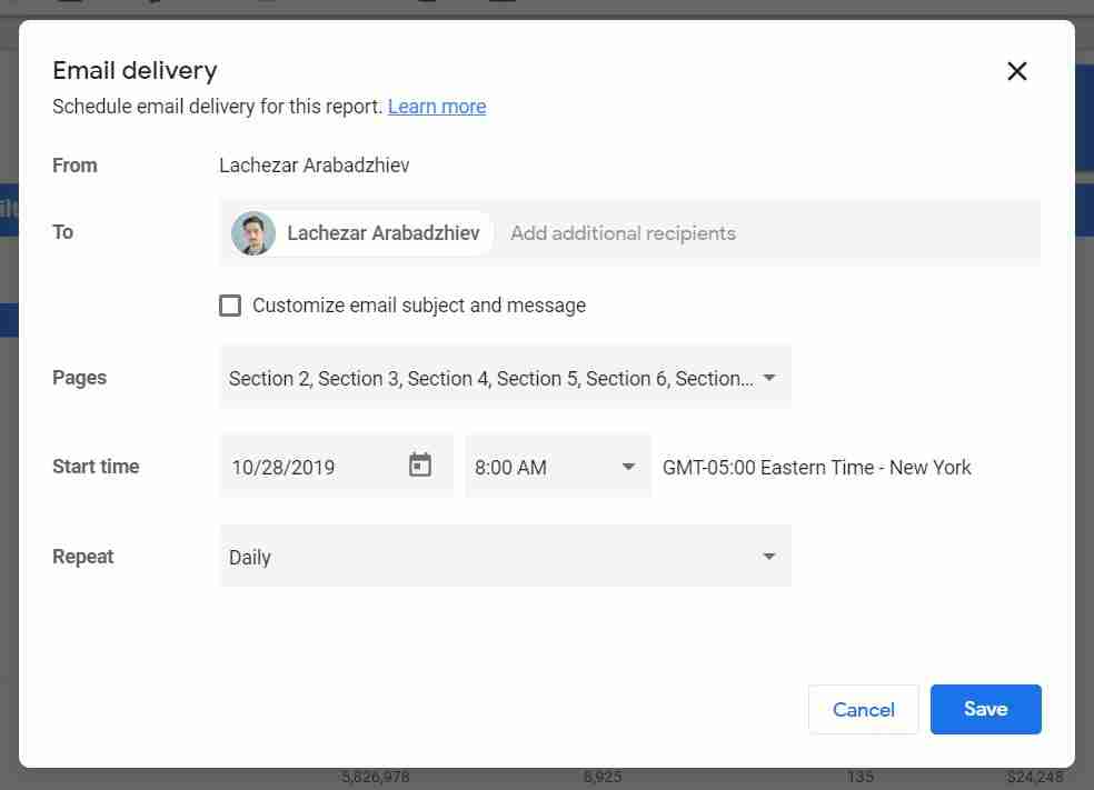 data studio email delivery setup