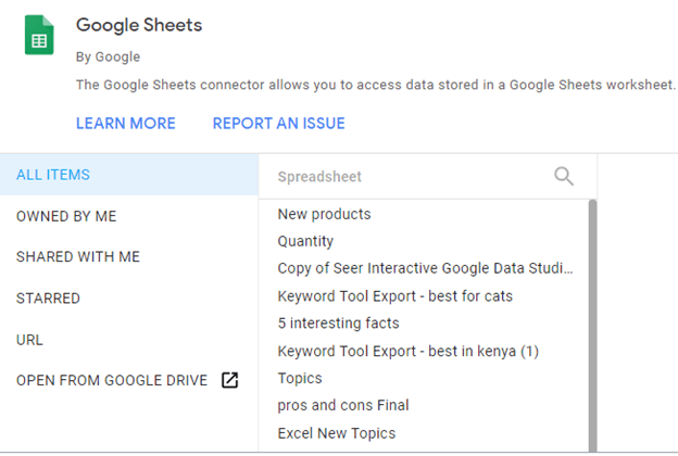 google sheets selection