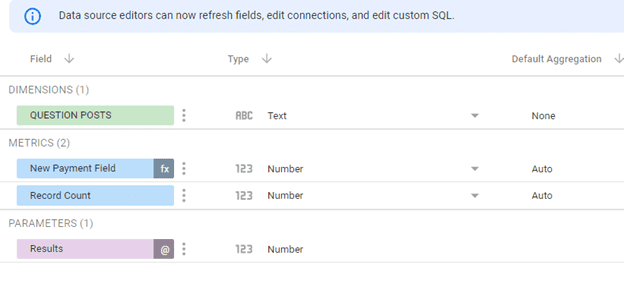 data studio parameters in the data schema