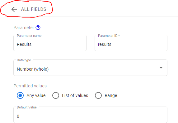 the data studio parameters settings menu