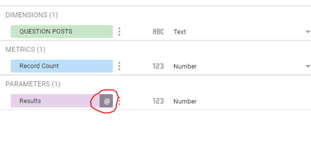 data studio parameter called results